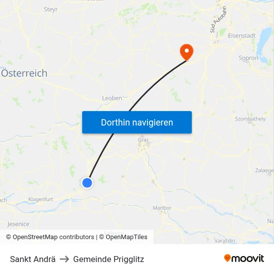 Sankt Andrä to Gemeinde Prigglitz map