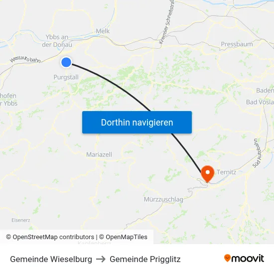 Gemeinde Wieselburg to Gemeinde Prigglitz map