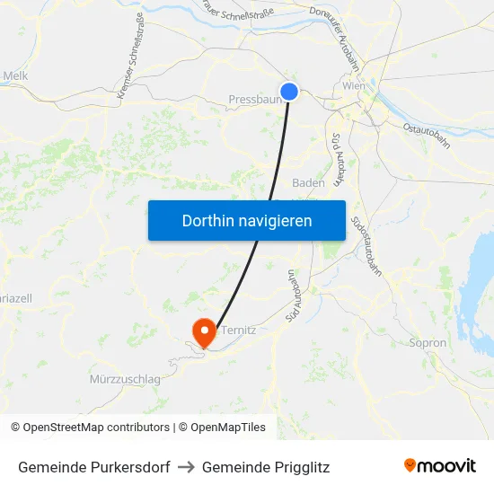 Gemeinde Purkersdorf to Gemeinde Prigglitz map