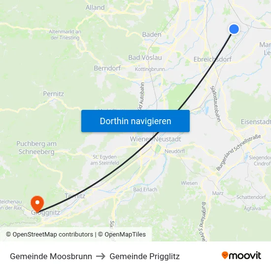 Gemeinde Moosbrunn to Gemeinde Prigglitz map