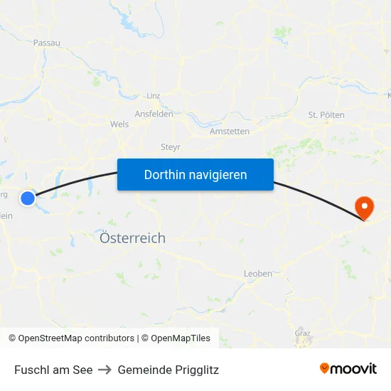 Fuschl am See to Gemeinde Prigglitz map