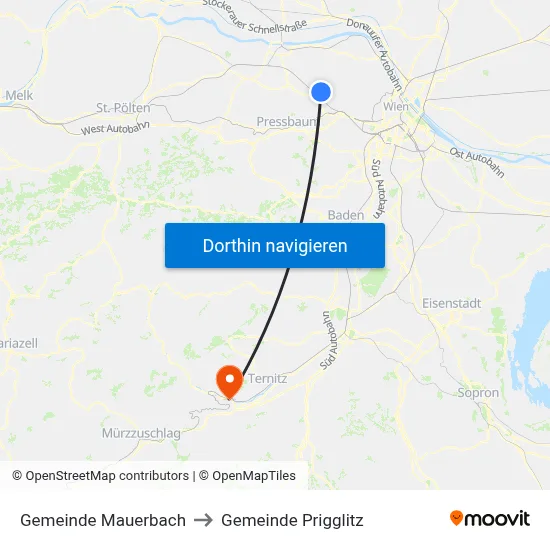 Gemeinde Mauerbach to Gemeinde Prigglitz map