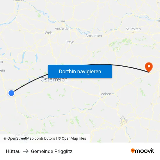 Hüttau to Gemeinde Prigglitz map