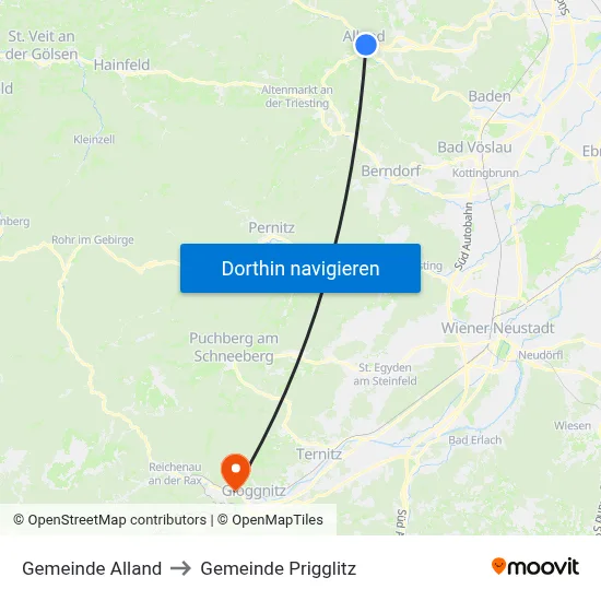 Gemeinde Alland to Gemeinde Prigglitz map