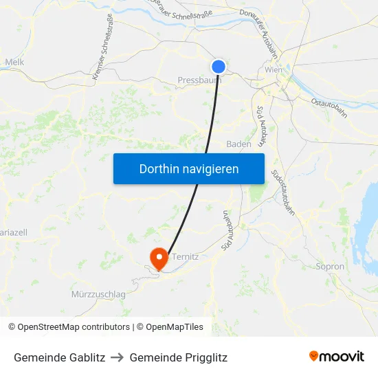 Gemeinde Gablitz to Gemeinde Prigglitz map