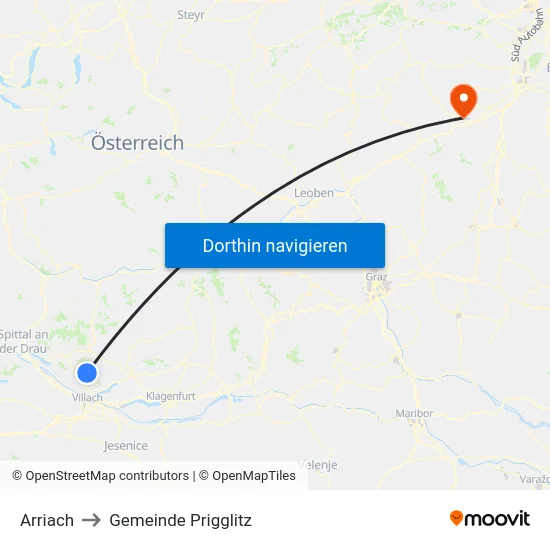 Arriach to Gemeinde Prigglitz map