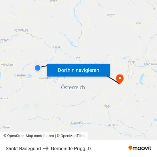 Sankt Radegund to Gemeinde Prigglitz map