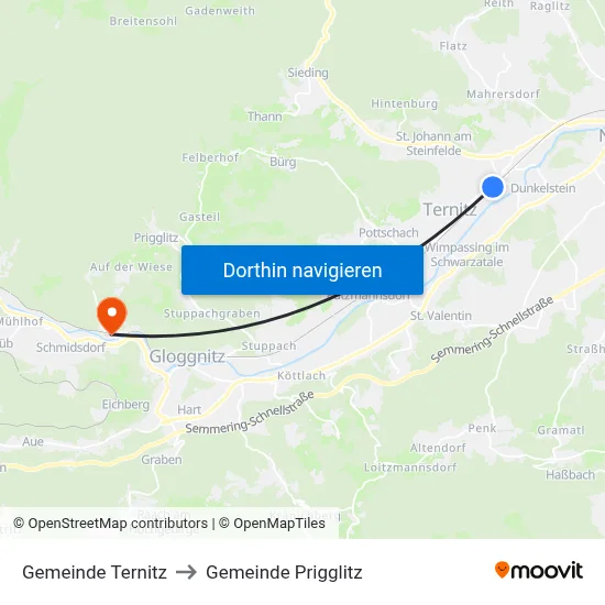 Gemeinde Ternitz to Gemeinde Prigglitz map