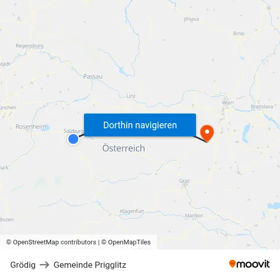 Grödig to Gemeinde Prigglitz map