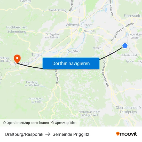 Draßburg/Rasporak to Gemeinde Prigglitz map