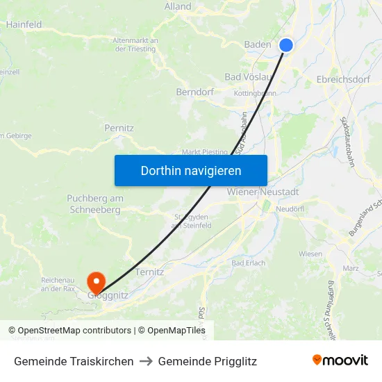 Gemeinde Traiskirchen to Gemeinde Prigglitz map