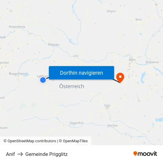 Anif to Gemeinde Prigglitz map