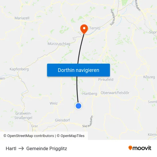 Hartl to Gemeinde Prigglitz map
