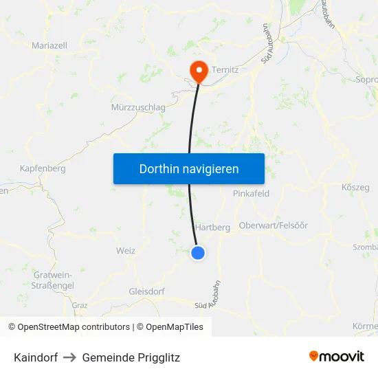 Kaindorf to Gemeinde Prigglitz map
