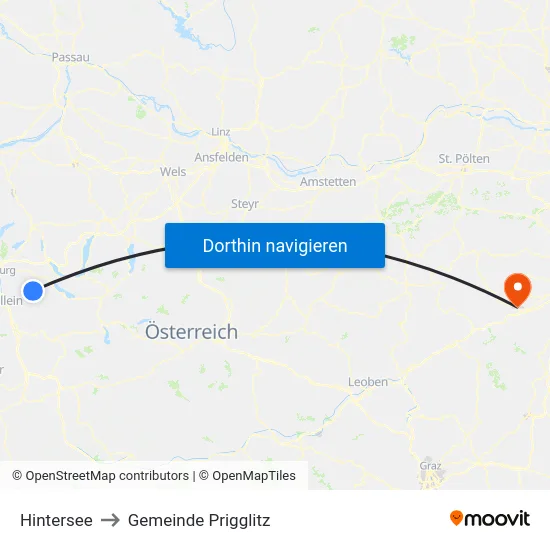 Hintersee to Gemeinde Prigglitz map