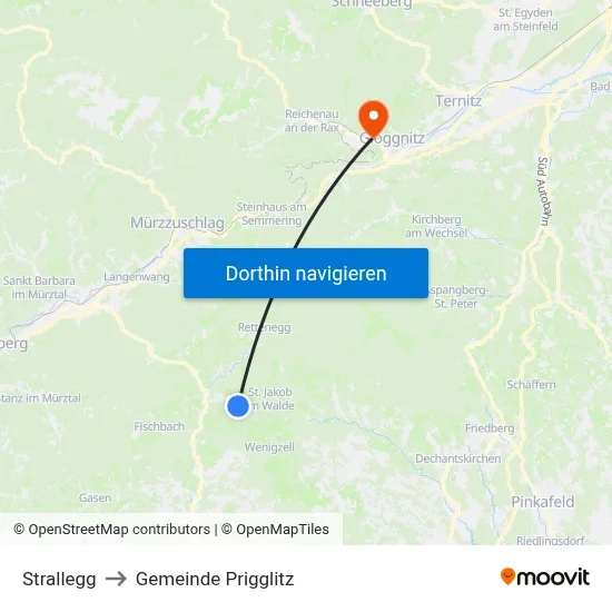 Strallegg to Gemeinde Prigglitz map