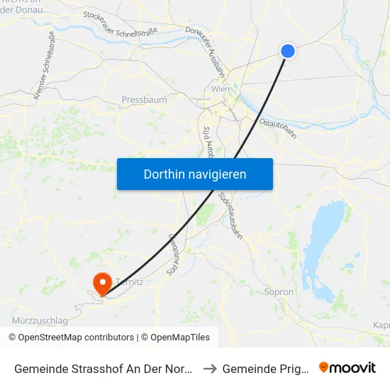 Gemeinde Strasshof An Der Nordbahn to Gemeinde Prigglitz map