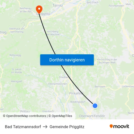 Bad Tatzmannsdorf to Gemeinde Prigglitz map