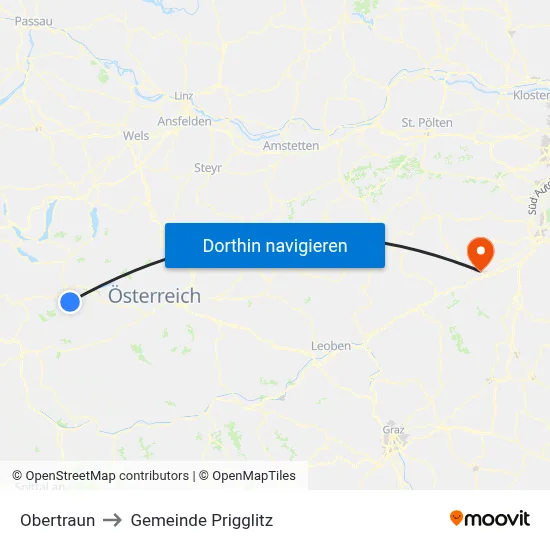Obertraun to Gemeinde Prigglitz map