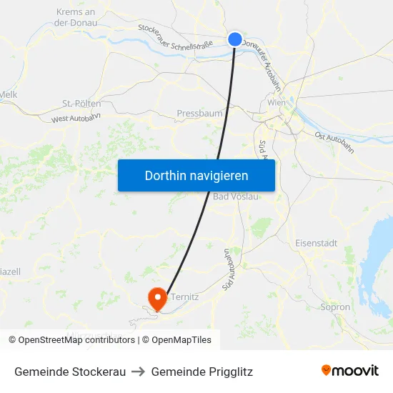 Gemeinde Stockerau to Gemeinde Prigglitz map