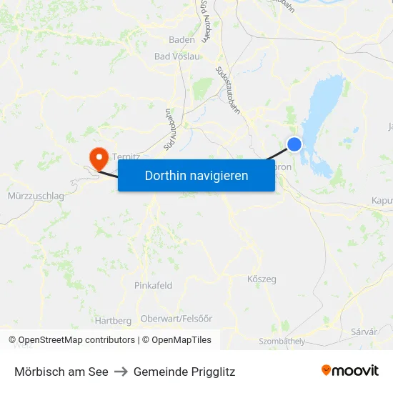 Mörbisch am See to Gemeinde Prigglitz map
