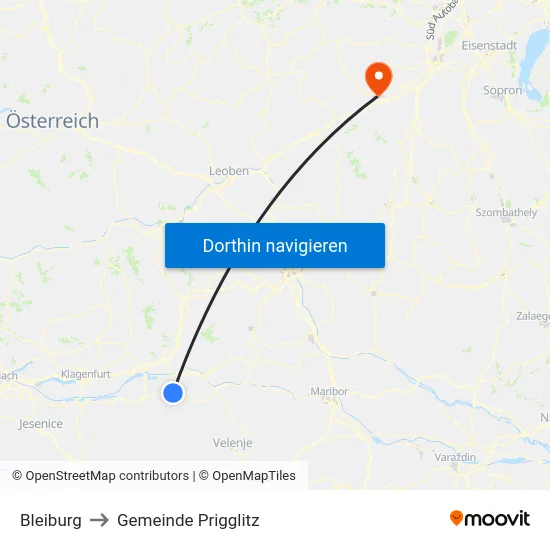 Bleiburg to Gemeinde Prigglitz map