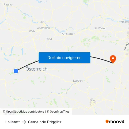 Hallstatt to Gemeinde Prigglitz map