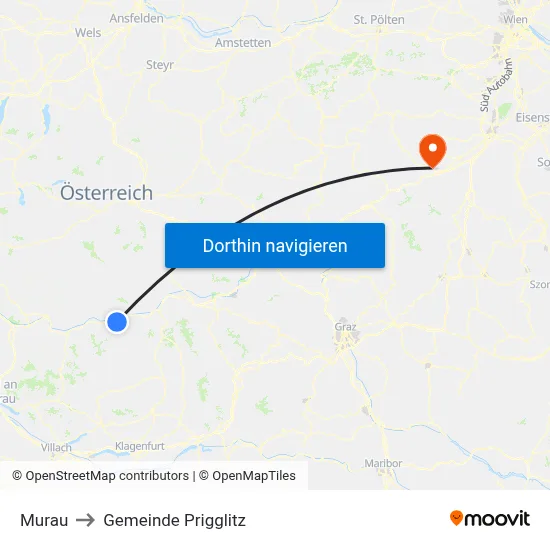 Murau to Gemeinde Prigglitz map