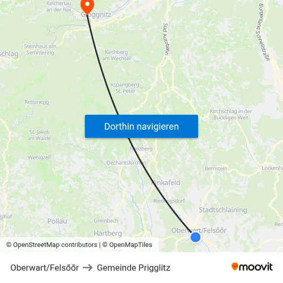 Oberwart/Felsőőr to Gemeinde Prigglitz map