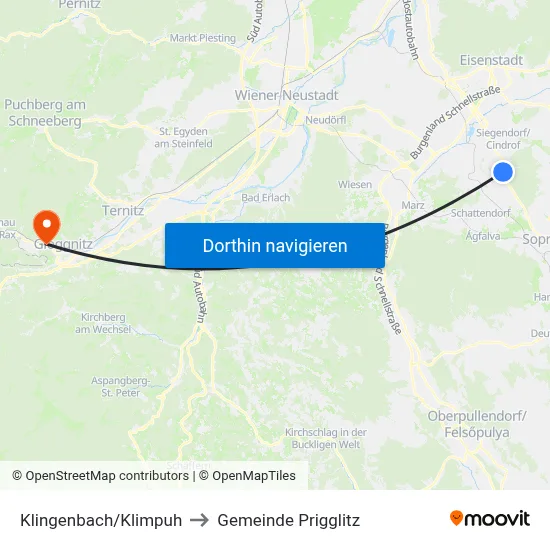 Klingenbach/Klimpuh to Gemeinde Prigglitz map