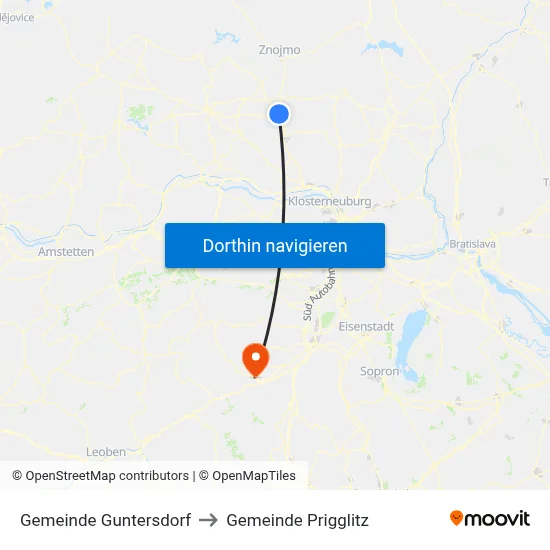 Gemeinde Guntersdorf to Gemeinde Prigglitz map