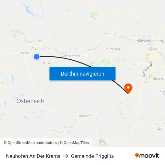 Neuhofen An Der Krems to Gemeinde Prigglitz map