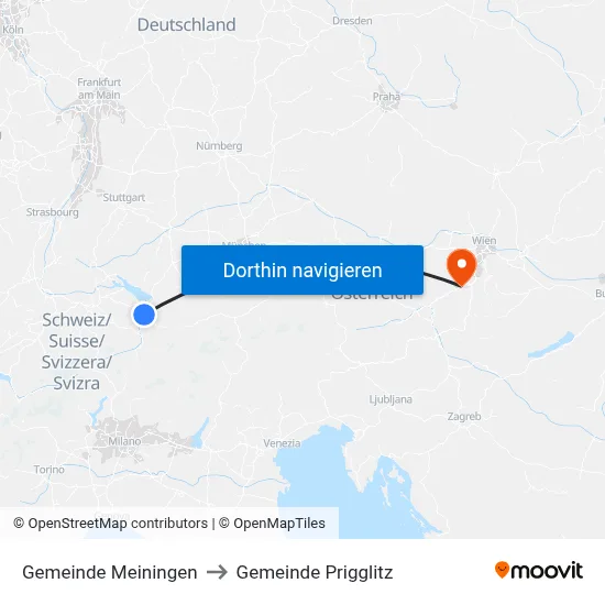 Gemeinde Meiningen to Gemeinde Prigglitz map