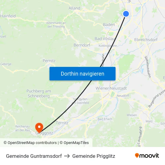 Gemeinde Guntramsdorf to Gemeinde Prigglitz map