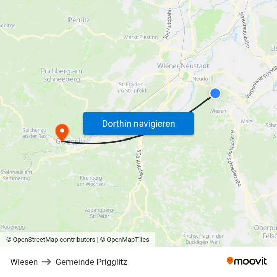 Wiesen to Gemeinde Prigglitz map
