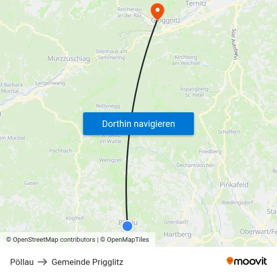 Pöllau to Gemeinde Prigglitz map