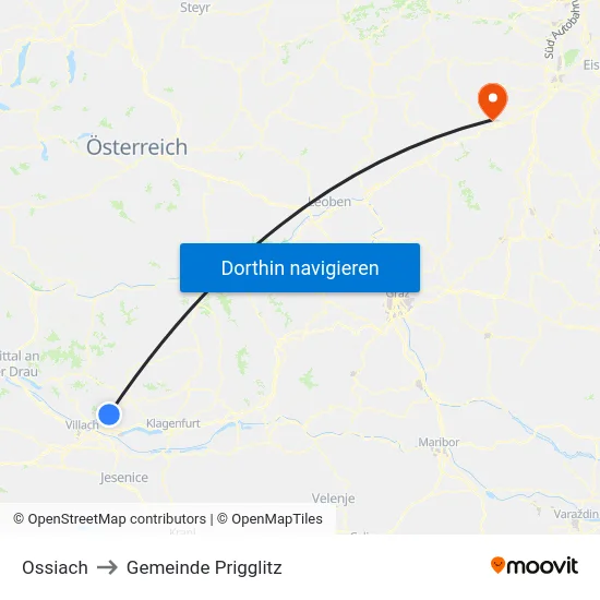 Ossiach to Gemeinde Prigglitz map