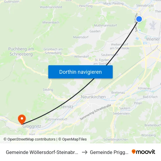 Gemeinde Wöllersdorf-Steinabrückl to Gemeinde Prigglitz map