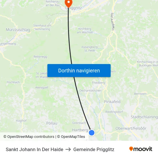 Sankt Johann In Der Haide to Gemeinde Prigglitz map