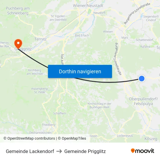 Gemeinde Lackendorf to Gemeinde Prigglitz map