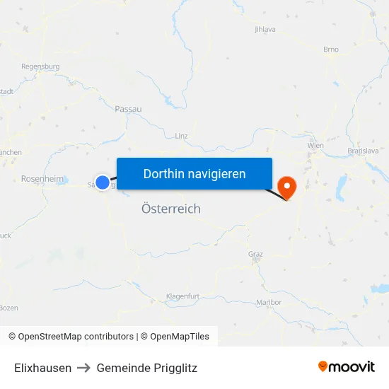 Elixhausen to Gemeinde Prigglitz map