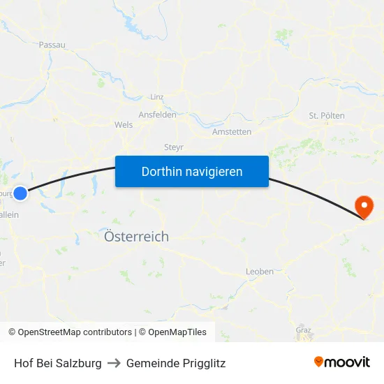 Hof Bei Salzburg to Gemeinde Prigglitz map
