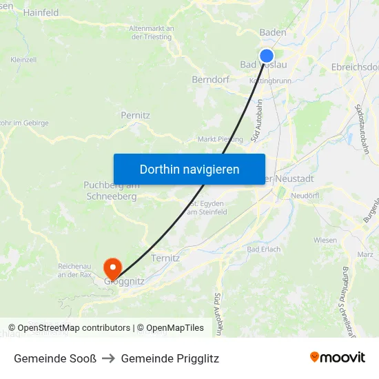 Gemeinde Sooß to Gemeinde Prigglitz map