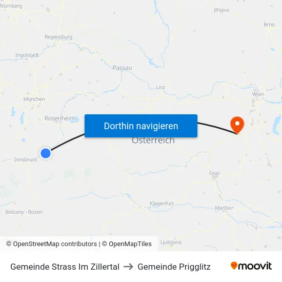 Gemeinde Strass Im Zillertal to Gemeinde Prigglitz map
