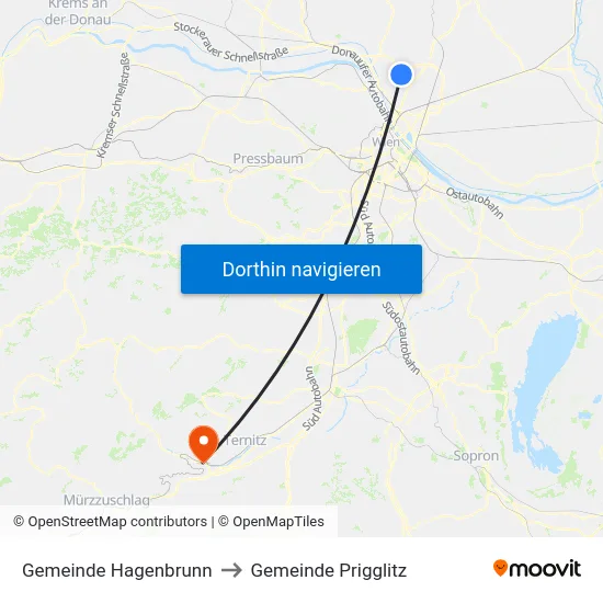 Gemeinde Hagenbrunn to Gemeinde Prigglitz map