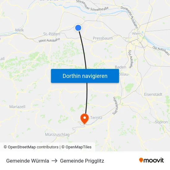 Gemeinde Würmla to Gemeinde Prigglitz map
