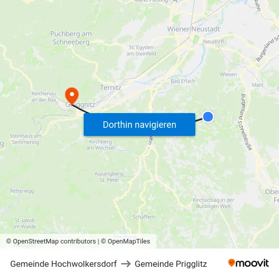 Gemeinde Hochwolkersdorf to Gemeinde Prigglitz map