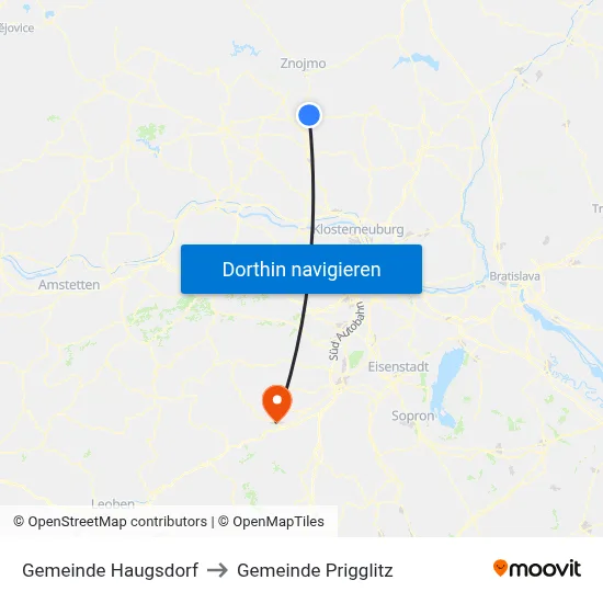 Gemeinde Haugsdorf to Gemeinde Prigglitz map