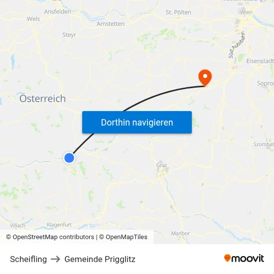 Scheifling to Gemeinde Prigglitz map
