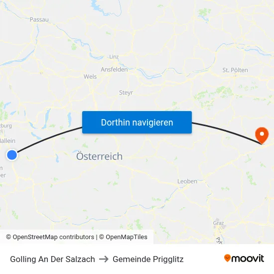 Golling An Der Salzach to Gemeinde Prigglitz map